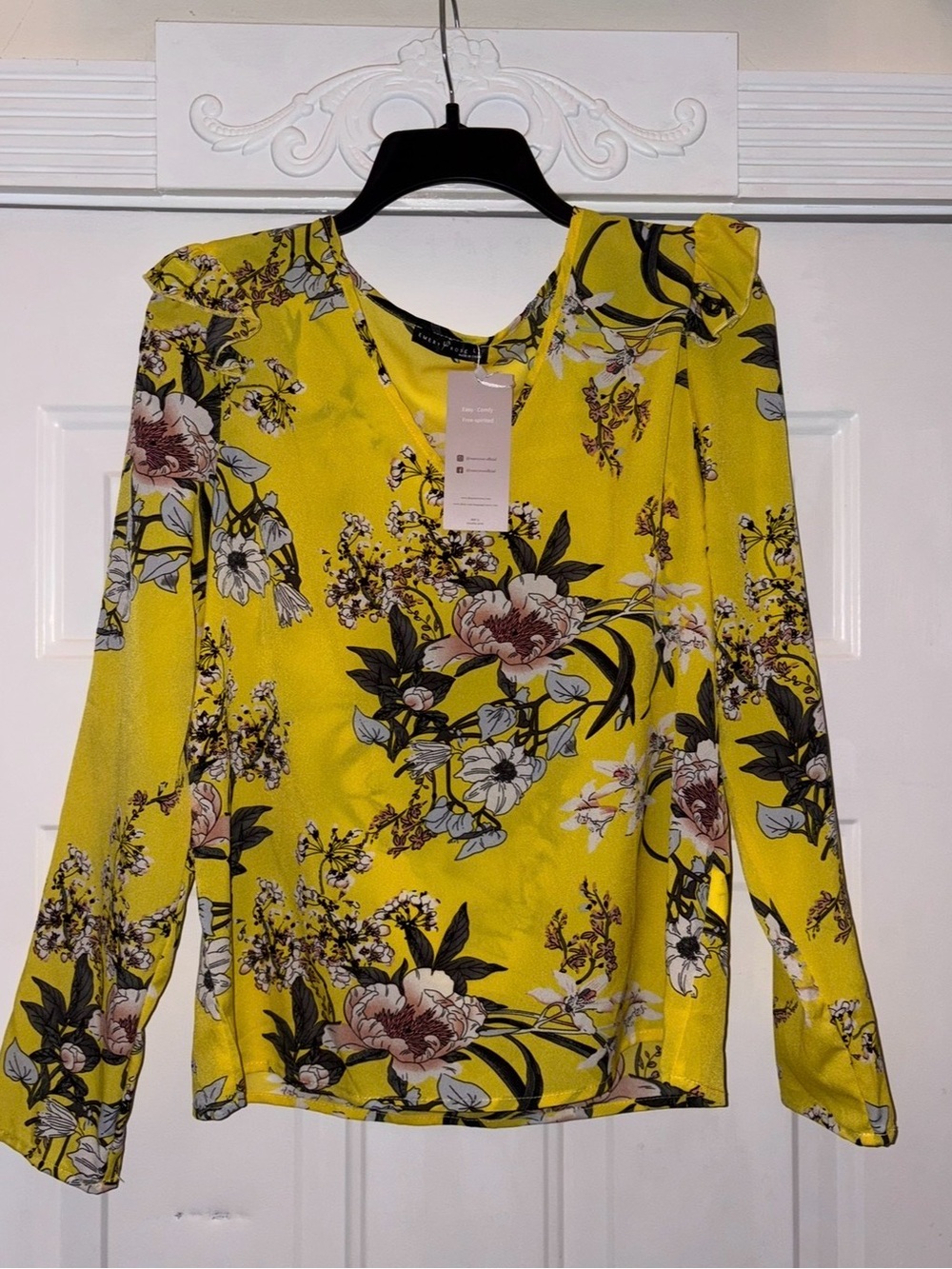 Floral Long Sleeve Blouse - Yellow